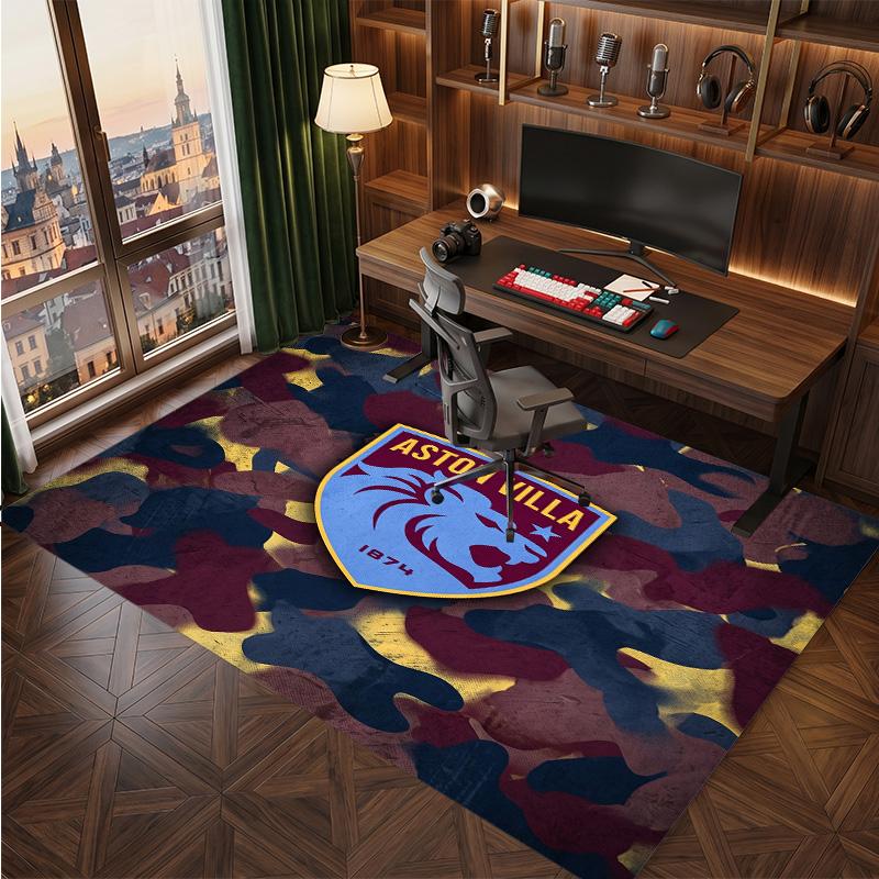 Aston Villa Football Print Crystal Velvet Rug, Comfortable Water Absorbent Non Slip Indoor Floor Carpet