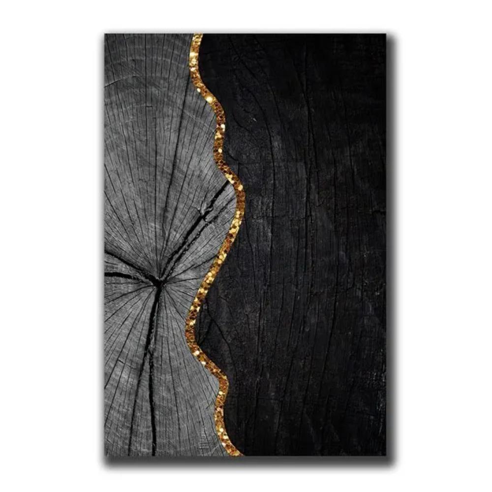 Luxury Vintage Wall Art Abstract Gold Black Green Marble Canvas Painting with Wood Texture Home Decor Posters Prints