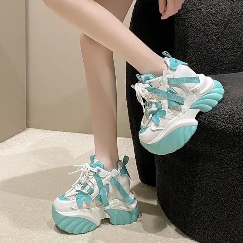 High-quality New Women Platform Sneakers Mesh Casual Chunky Sneakers Heels Wedges Breathable Height Increasing Shoes Woman