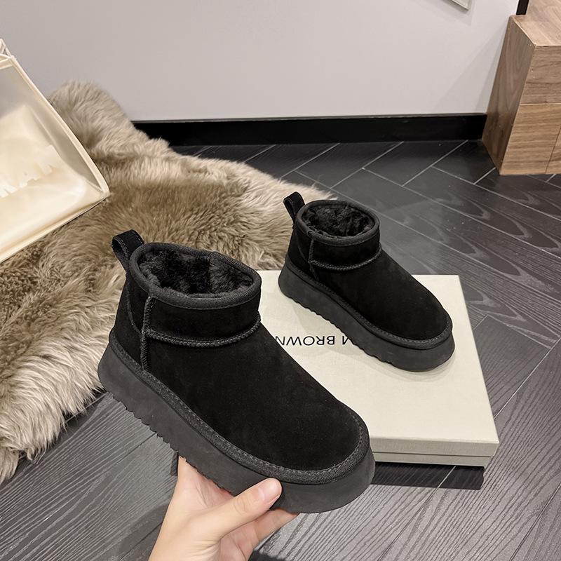 Bottes de neige imperméables pour femmes en cuir véritable 2024, tige courte, édition star Zhou Dongyu, mini-bottes anti-salissures