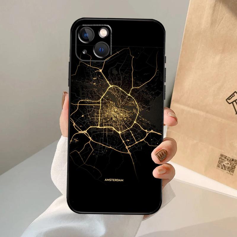 Paris London Amsterdam City Maps Case For iPhone 18 16 15 14 13 12 11 Pro Max XS XR X Plus 12 13 Mini Bumper Back Cover