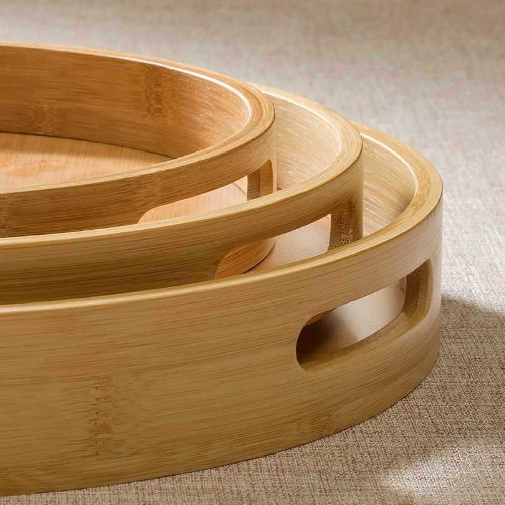 Multipurpose Wooden Round Tray Light Drink Platter Fruit Plate Bamboo Plate Home Decoration