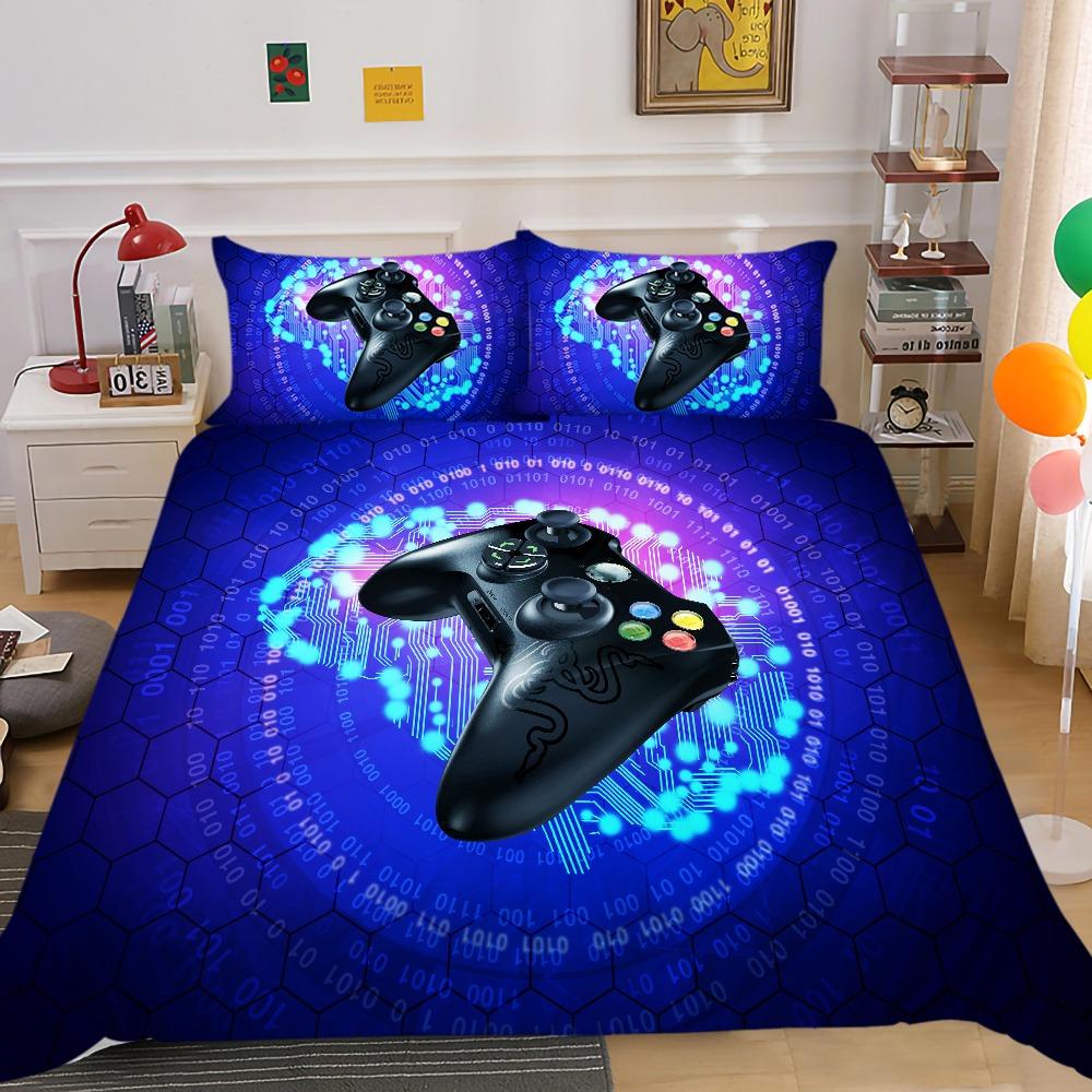 Ensemble de literie motif manette de jeu 3D Housse de couette imprimée console de jeu avec taie d'oreiller Adolescent Simple Double Lit Grand format Décoration de la maison