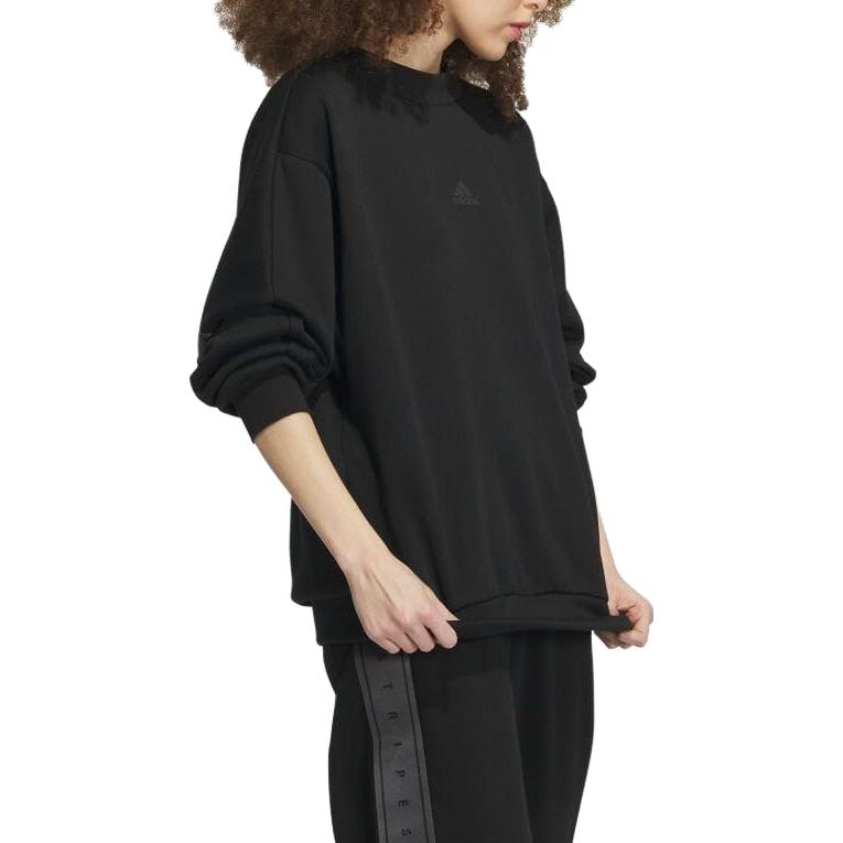 adidas Solid Color Loose Fit Crew Neck Pullover Long Sleeve Sweatshirt Women Tops Black IK9888