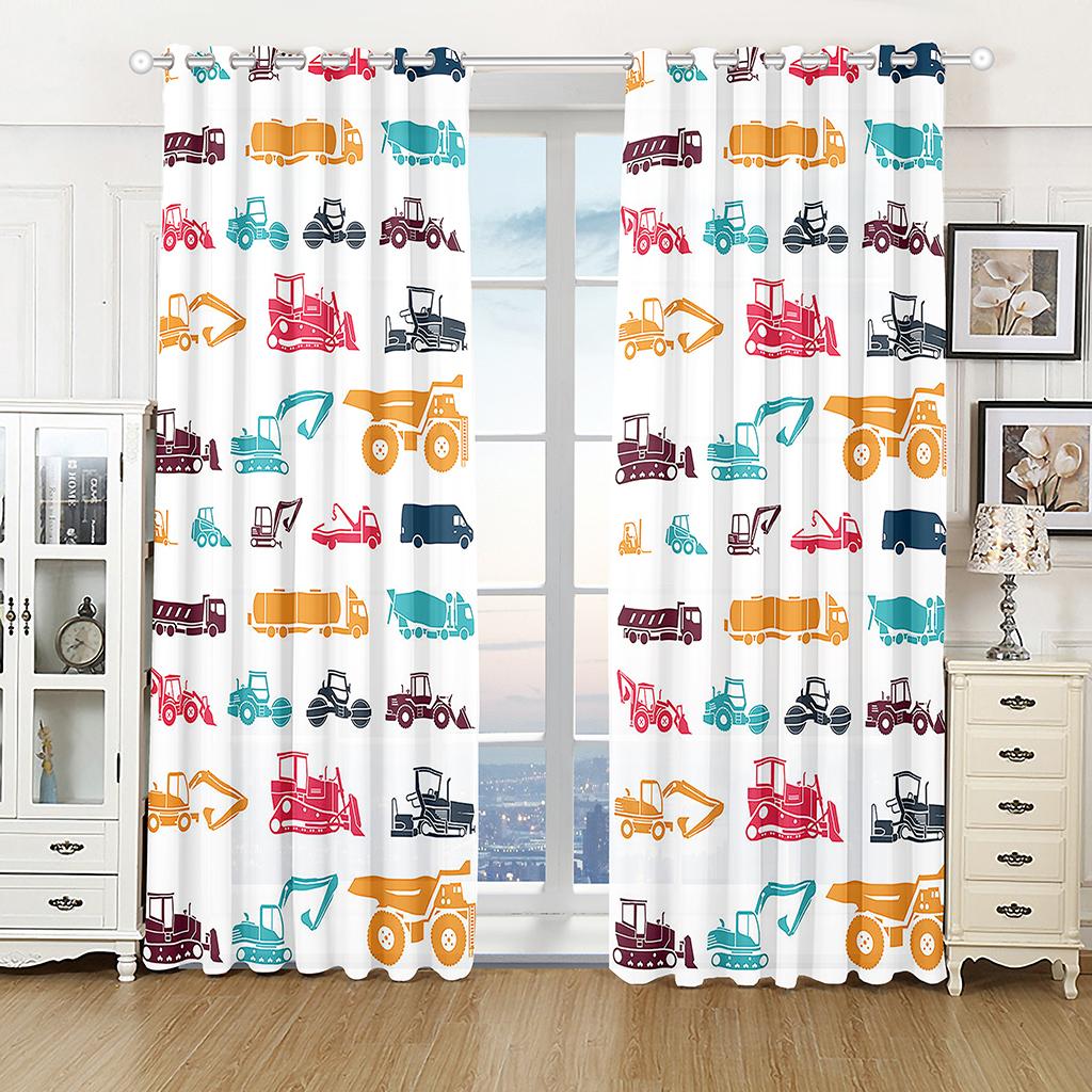 3D Cartoon Tractor Truck Excavator Bulldozer Child Curtains Blinds for Boys Room Kitchen Windows Decor Curtains 2 Panels