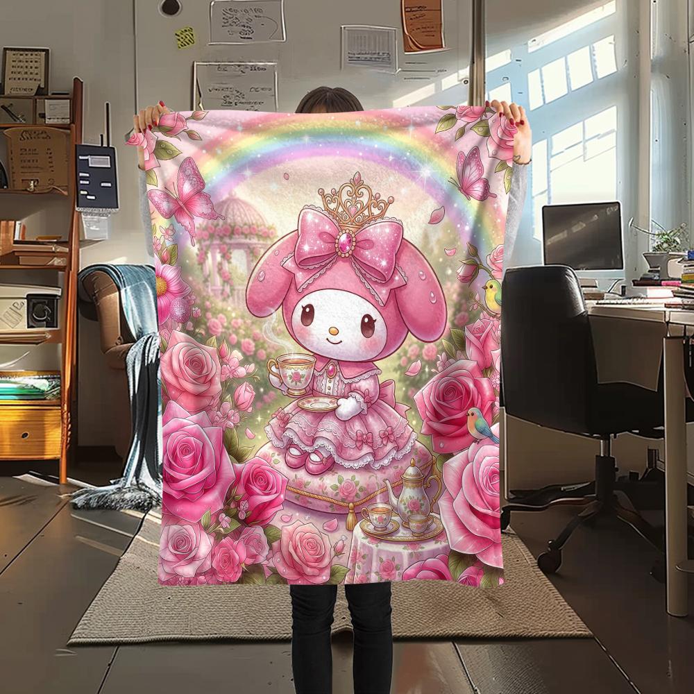 1PC My Melody Pink Print Flannel Blanket, High quality All Seasons, Home Decor, Warmth and Comfort, Perfect for Christmas Gifts