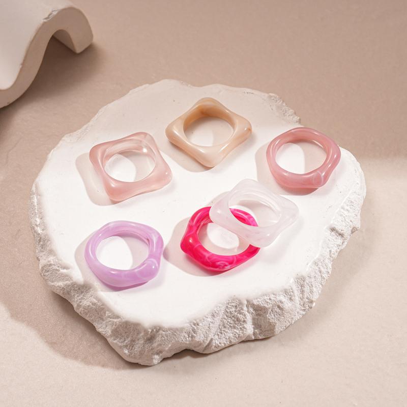 5/6Pcs Colorful Acrylic Resin Ring Set Geometric Round Stacked Ring Simplicity Individuality Bohemian Finger Rings Jewelry Gifts