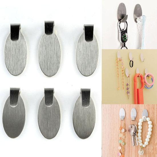 6Pcs Stainless Steel Self-Adhesive Door Wall Bathroom Kitchen Home Hanger Hook