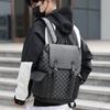 New Korean Version of Business Backpack Leather Large Capacity Men's and Women's Trend Plaid Backpack Travel Bag Student Computer Bag
