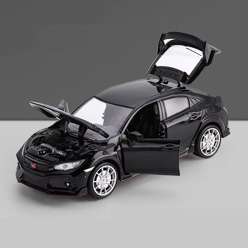 New 1:24 Honda Civic TYPE-R Alloy Car Model Die-cast Vehicle Metal Sports Car Model Sound and Light Collection Ornaments Children's Toy Gift