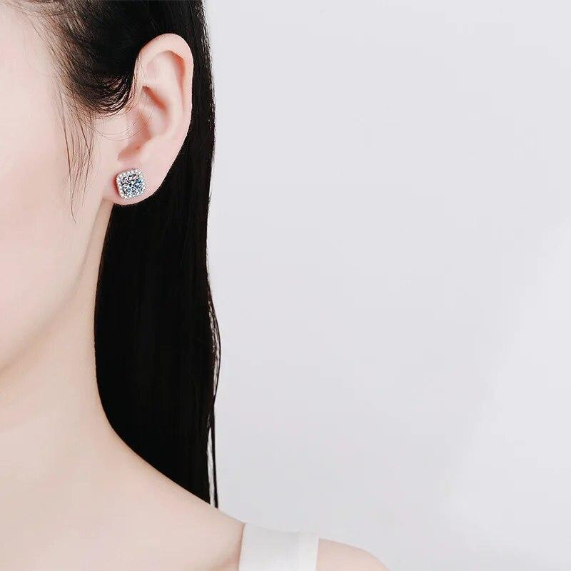 Luxury Designer Real 1 Carat Moissanite Diamond Stud Earrings for Women S925 Sterling Silver Earring Wedding Fine Jewelry