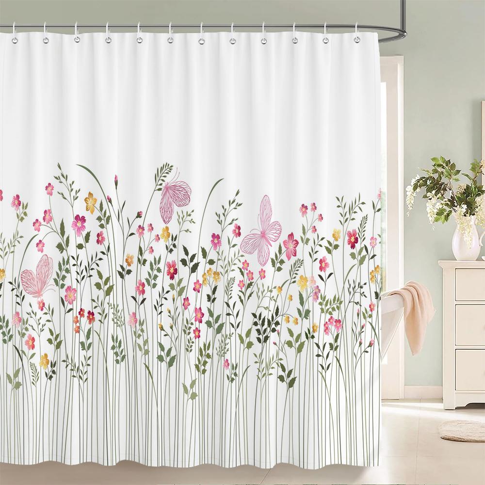 Green Plant Leaf Vines Flowers Shower Curtain Modern Nordic Minimalist Printed Polyster Home Decor Bathroom Curtain with Hooks