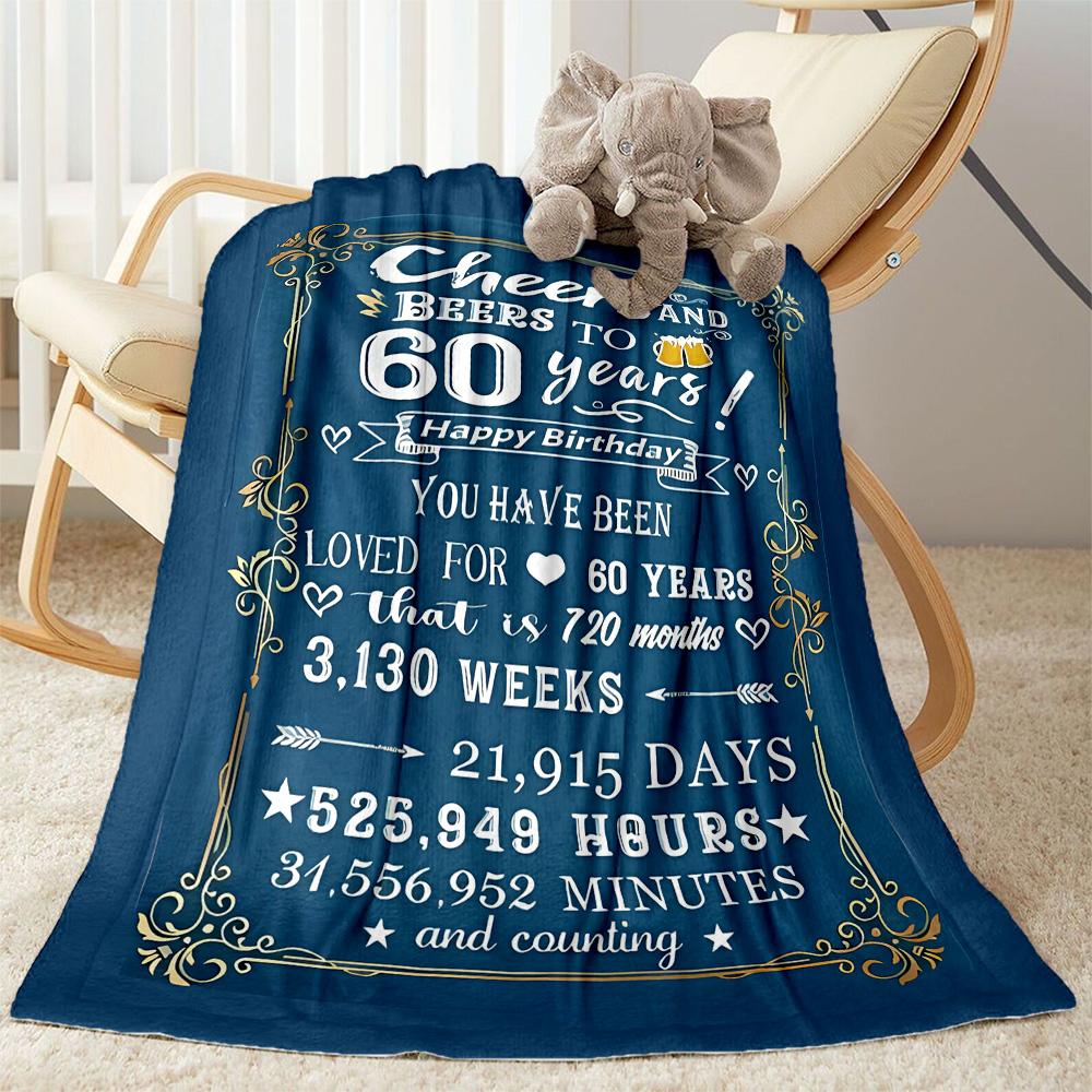 1pc Happy 60th Birthday Celebration Blanket Soft and Warm for Sofa Office Camping Travel Livingroom Great Gift for Friends and Family Comfortable