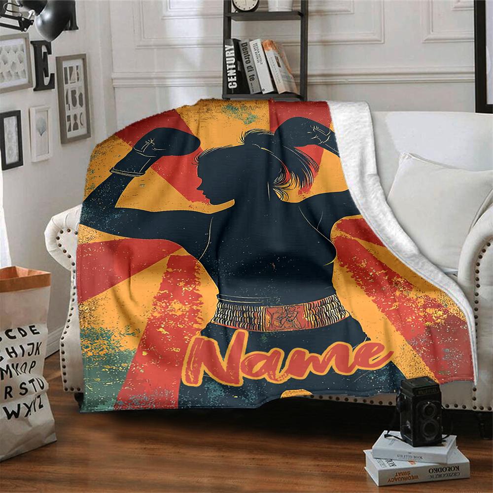 Custom Name Boxing Theme Printed Blanket - Perfect for Couch, Bed, Travel & Outdoor Use | Machine Washable, Cozy & Durable.