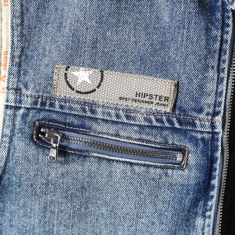 Men's Spring and Summer Handsome Loose No Pockets Denim Vest Youth Collar Zipper Wear Jacket