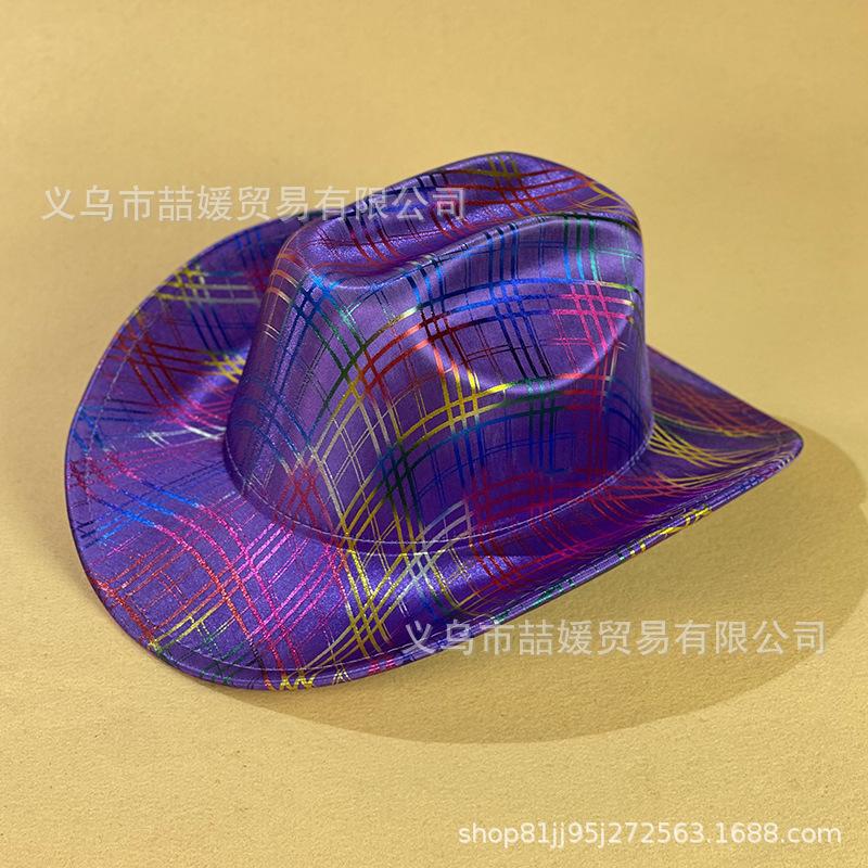 European and American colorful sequined striped plaid western cowboy hat women's party bar stage fashion top hat