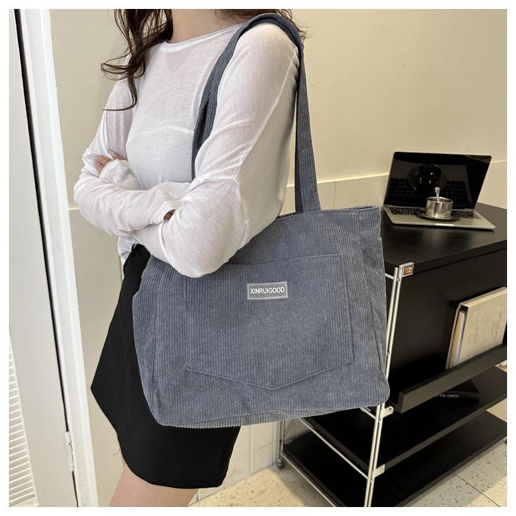 Damen Cord Schultertasche, Lässige Modehandtasche mit großer Kapazität, Geeignet zum Ausgehen, Maschinenwaschbar, mit festen Schultergurten