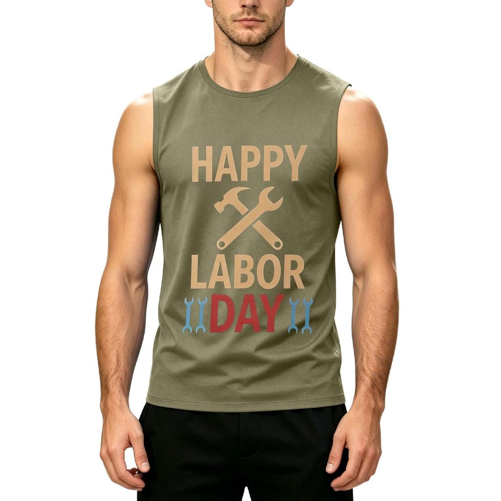 Ärmelloses Herren-Freizeit-Tanktop mit Aufdruck zum Tag der Arbeit Leichtes Sommer-Muskelpassform-Trainings-T-Shirt