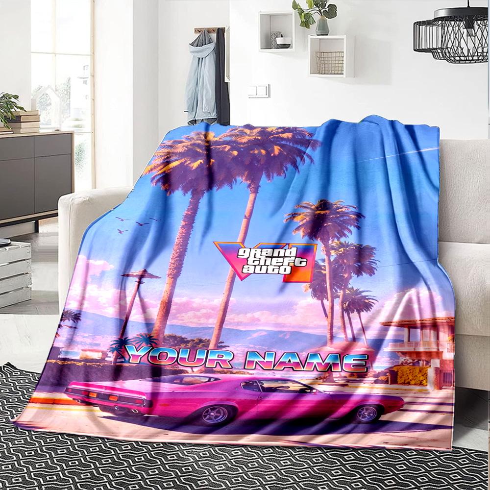 Grand Theft Auto Customize Text Blanket Lightweight Customizable Blanket Comfortable for Home Decor Nap Livingroom Picnics Four Seasons Universal