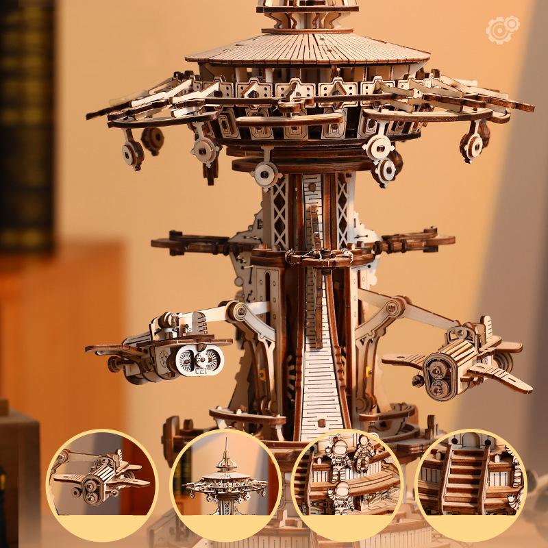 DIY 3D Wooden Castle In the Sky Miniature Model Kits Mechanical Rotation Assembly Jigsaw Puzzles for Friends Birthday Gifts