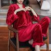 Womens Velvet Pajamas Set Long Sleeve Button Up Sleepwear Soft 2 Piece Loungewear Pj Set Lace Ruffles Autumn Winter Spring