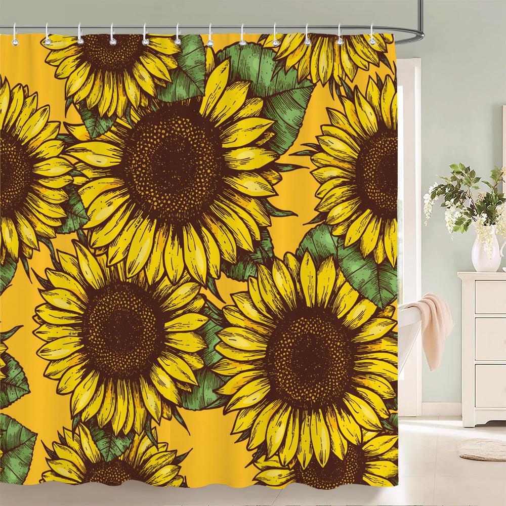 Colorful Tulip Pattern Bath Curtain Waterproof Fabric Shower Curtains Flowers Bathtub Screen With Hooks for Bathroom Home Decor