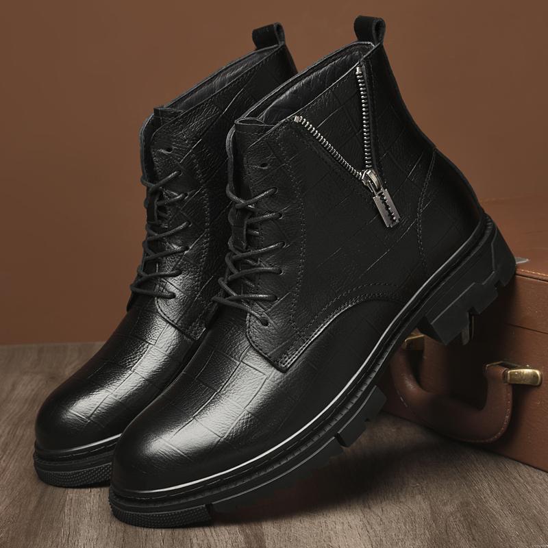 Fashion Winter Boots Chelsea Men Boots High Quality Genuine Leather Business Boots Plus Velvet Thick Sole Leather Casual Fur Ankle Boots