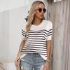 European and American New Fashion Sweater Women's Striped Round Neck Loose Casual Pullover Knitted Short-sleeved Top