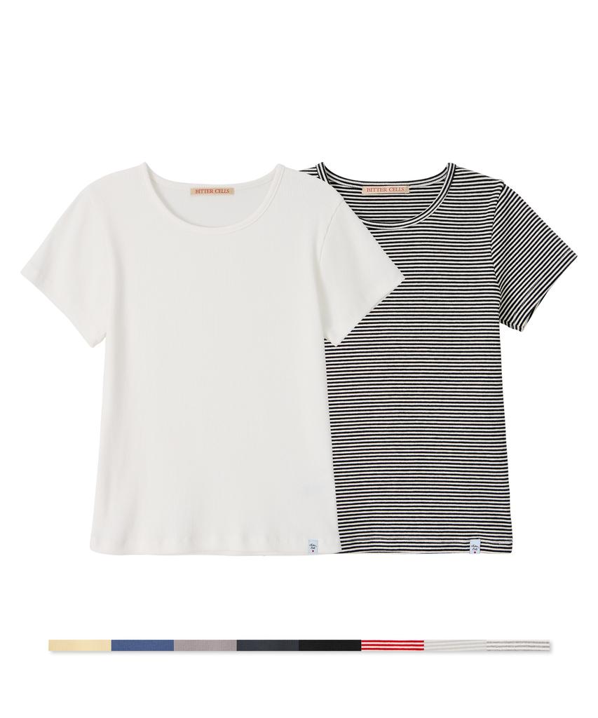 Biteoseljeu [2 Pack] Essential Ribbed Half Tee - 10 Colors (E Type)
