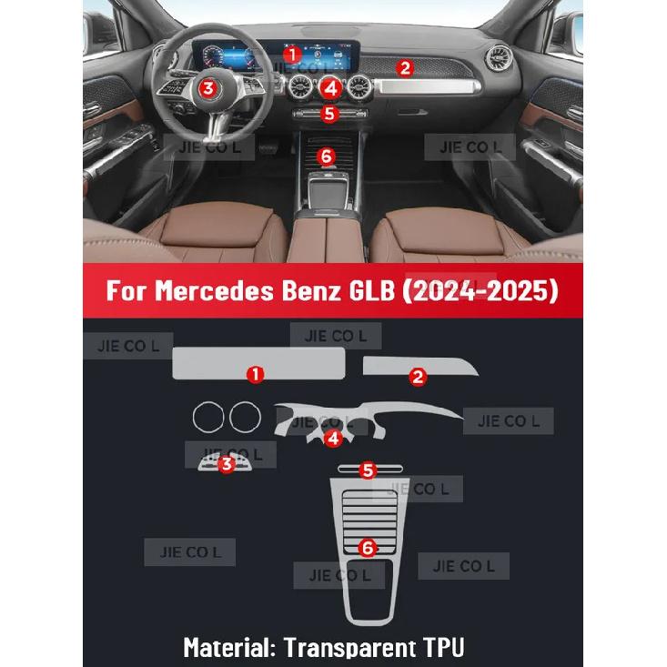 Für Mercedes Benz GLB 2024 2025 Kratzfestes Auto-Innenraum-Center-Konsole-Medien-Armaturenbrett-Navigation TPU-Schutzfolie