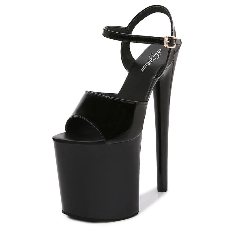 Women's 20CM Ultra High Patent Leather Stiletto Sandals - Extreme Thin Heels Sexy Waterproof Party Shoes for Summer Nightclub & Evening Wear