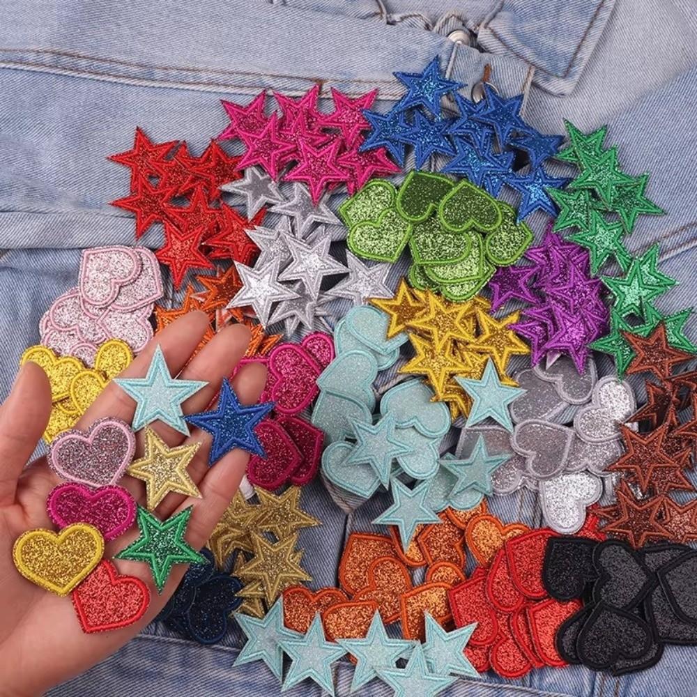 14/17 Pcs Colorful Iron On Patches Heart Shape DIY Glitter Patch Embroidery Patch  DIY Craft