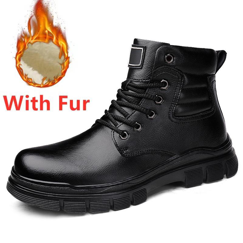 Luxusmarke Warme Plateau-Stiefel für Herren Herbst Winter Rindsleder Herren High Top Schuhe Mode Herren Stiefeletten Motocross Botas