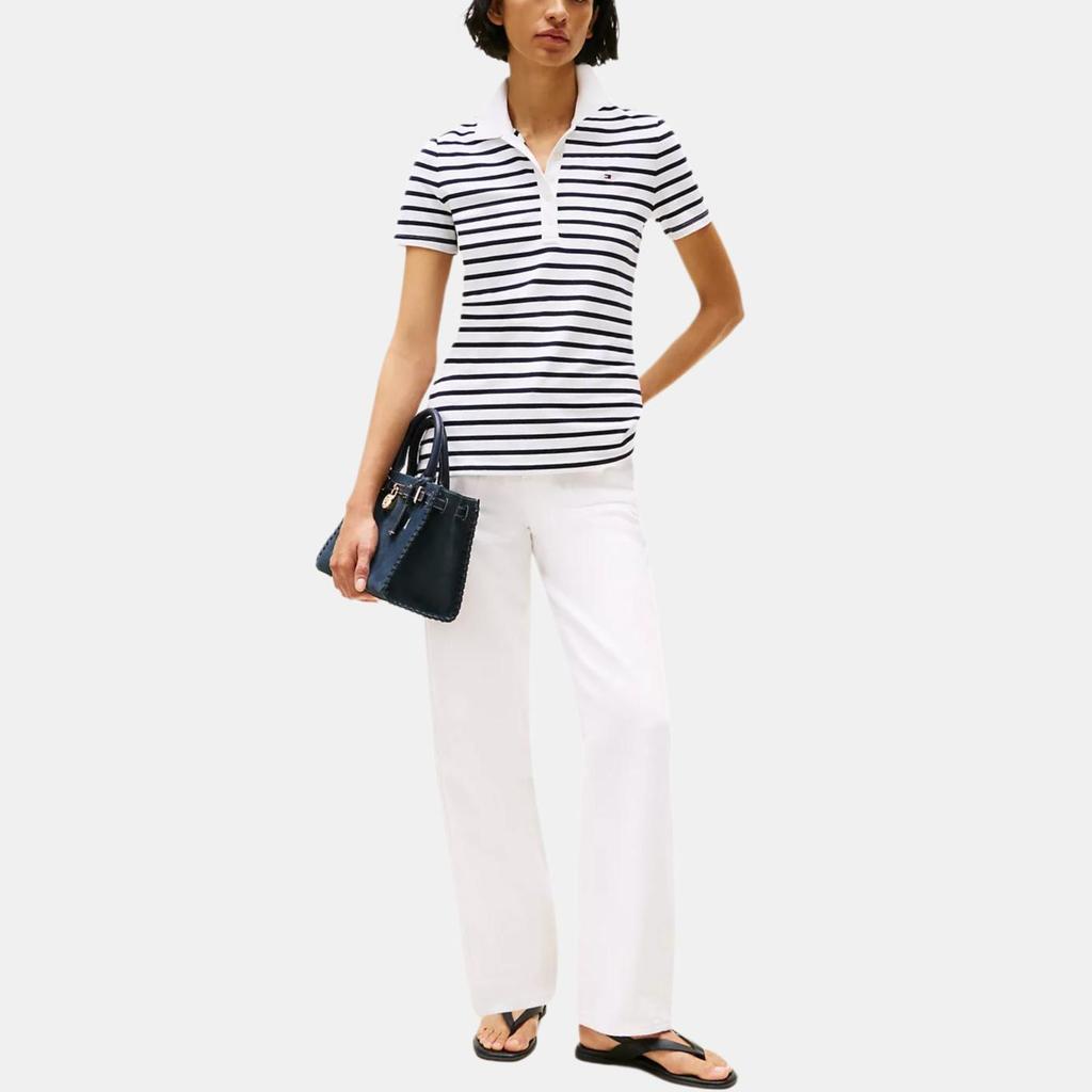 Tommy Hilfiger Classic Simple Comfortable Commuting Casual Slim Fit Striped Polo Shirt Women Tops 76J5200-YCF