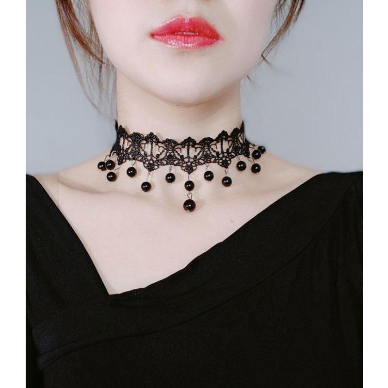 Accessoires Damen Halsband Cervical Court Gothic Hottie Halskette Spitzenhalsband Choker Schlüsselbeinkette Kragen Vintage