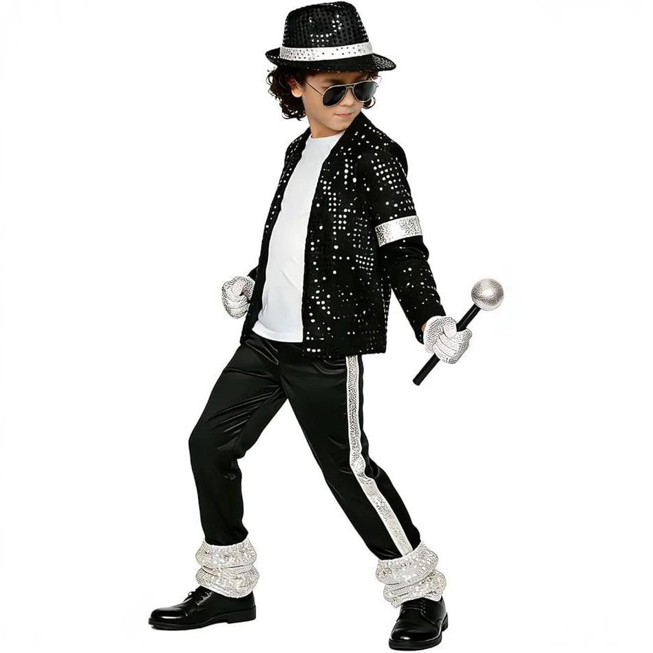 Kinder Halloween Cosplay Outfit Jungen Tanzshow Auftritt Party Michael Jackson Karneval Popstar Kostüm
