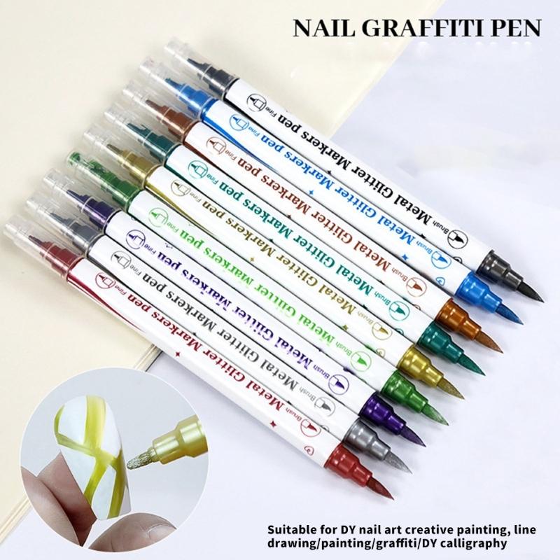 10PCS Professional Double Tip Nail Art Pens Quick Drying Waterproof Nail Art Markers for Creative Drawing and Coloring