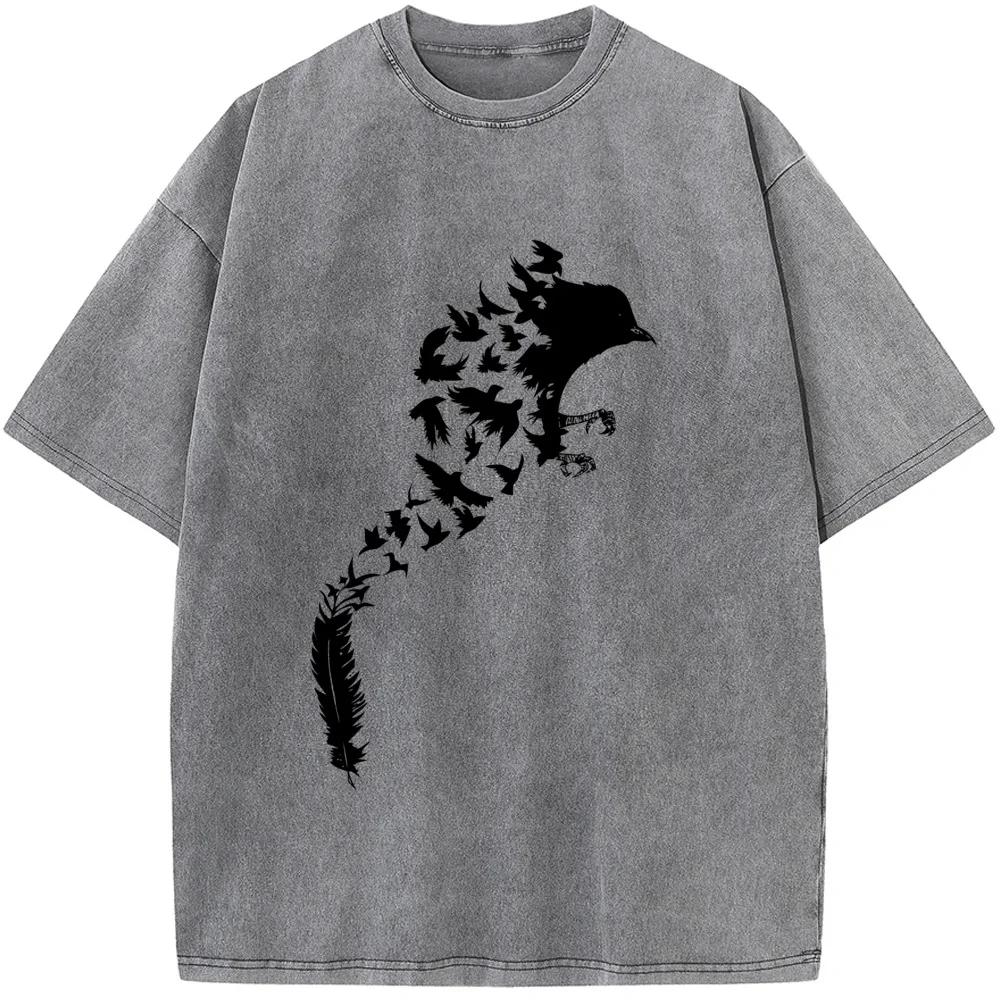 Feder Vogel Herren Kurzarm T-Shirt Gewaschen Alt Hochwertiges T-Shirt Studenten Top T-Shirts