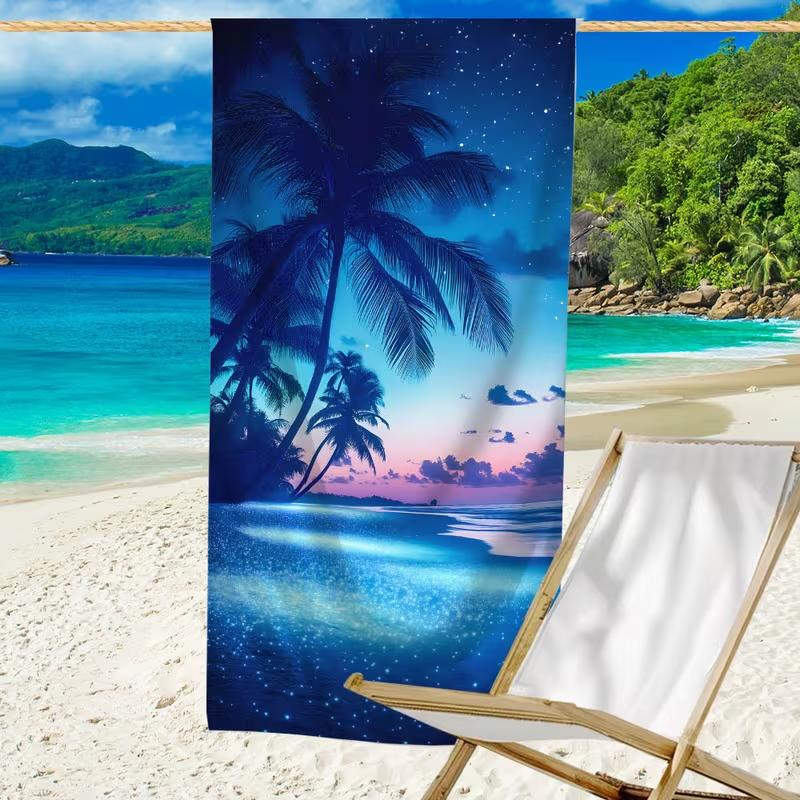 Starry Twilight Coconut Palm Tree Ocean View Beach Towel Lightweight Towel For Beach Travel Swimming Pool Camping Bath