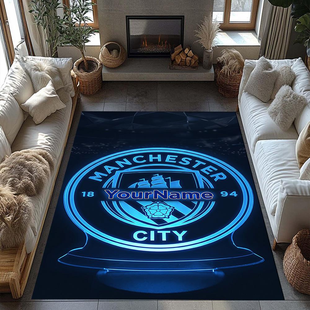 Manchester City Personalized Name Area Rug Design for Hallway Kitchen Playrooms Entryway Anti-slip Rug Office Home Decor