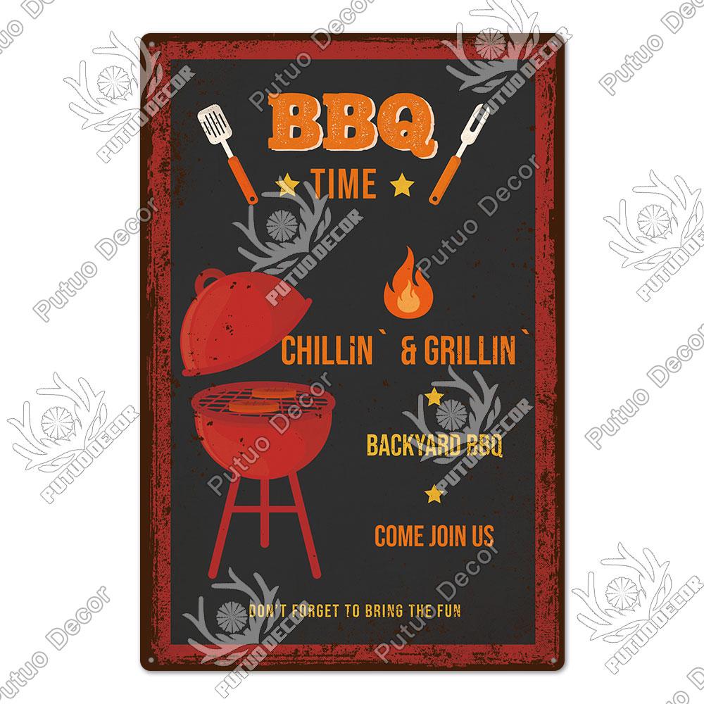 Putuo Decor BBQ Vintage Blechschild Plakette Metallschild Wandkunst Dekoration Küche Man Cave Terrasse Strandhaus Club Eisenmalerei