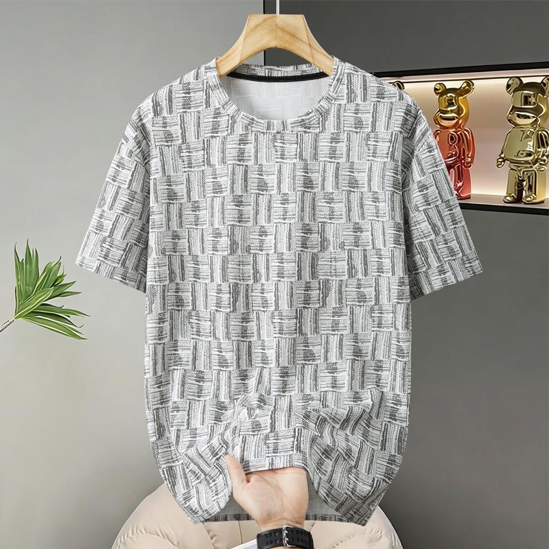 Men's Plus Size Geometric Print T-Shirt, Casual Breathable Crew Neck Tee (5XL-11XL)