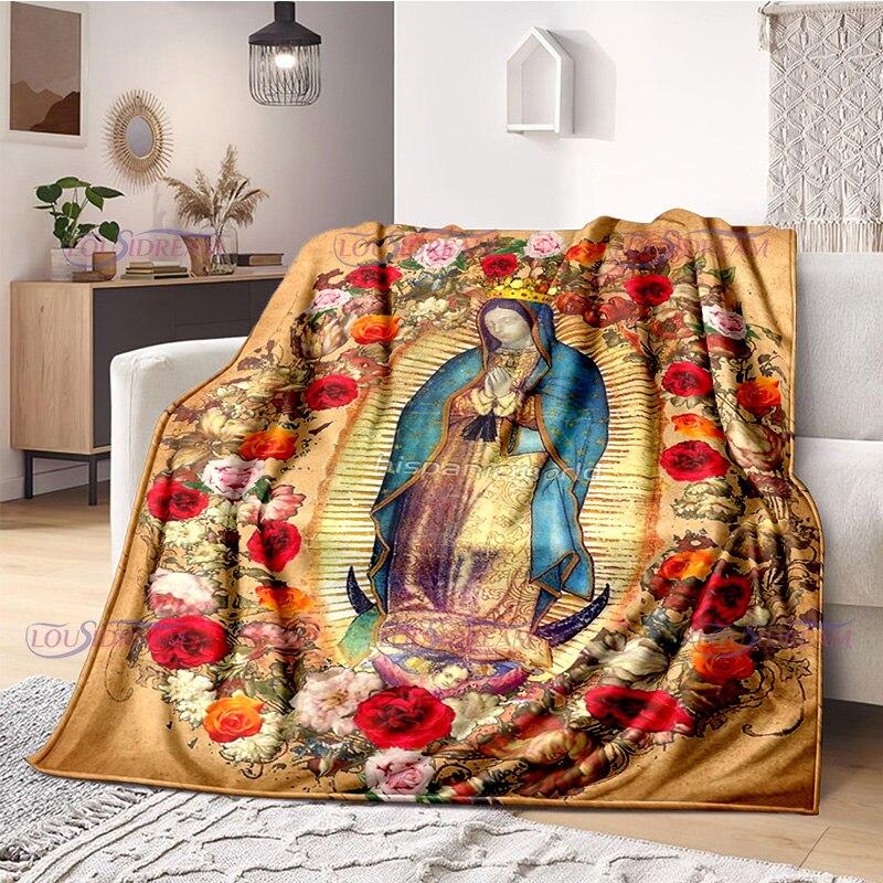 Mother Religious Blessed Virgin Mary Fleece Warm Soft Throw Blankets Fuzzy Bed Blanket For Couch Bed Sofa Ultra Warm And Cozy