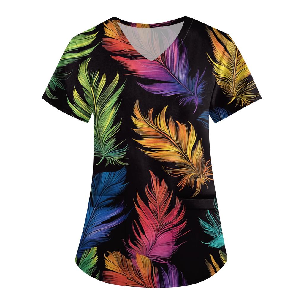 Tops casuales con cuello en V y estampado de carnaval para mujer, top de enfermería seca