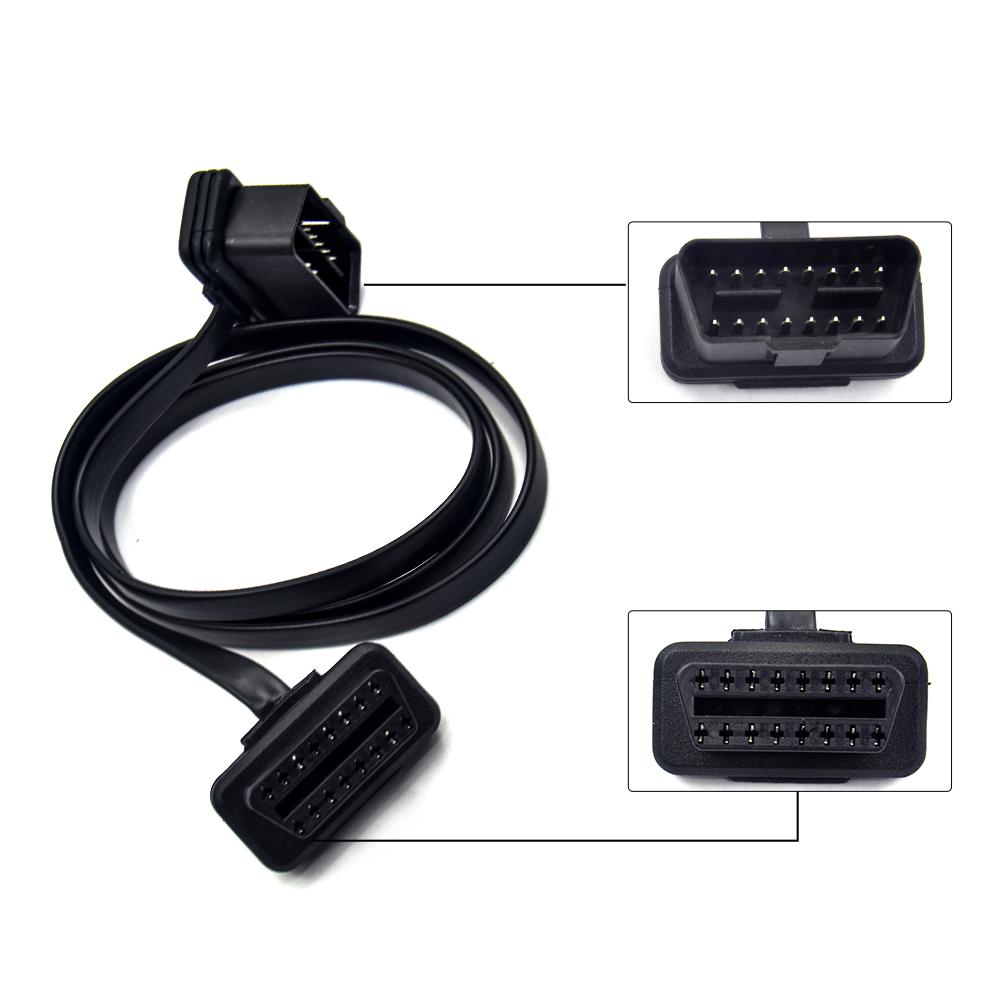 Dual Female Y Splitter Elbow 16Pin OBD 2 Extender ODB OBD2 Cable 16 Pin Male To Female Flat Noodle OBD2 Extension Cable