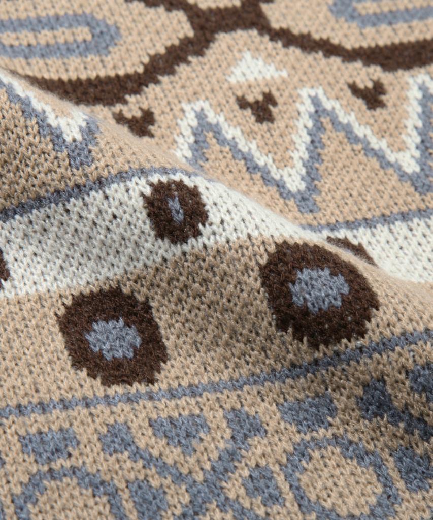 TRILLION Pull Jacquard Fair Isle Vintage à col rond_Beige