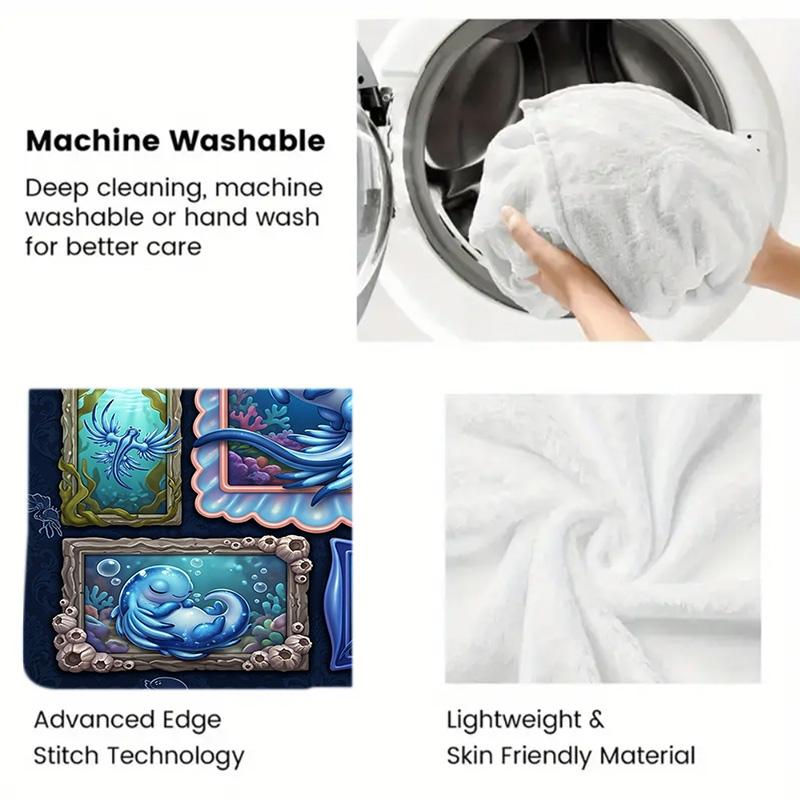 Oceanic Fantasy Creatures 2D Flat Pattern Flannel Blanket, High quality All Seasons, Home Decor, Warmth and Comfort, Perfect for Christmas Gifts.