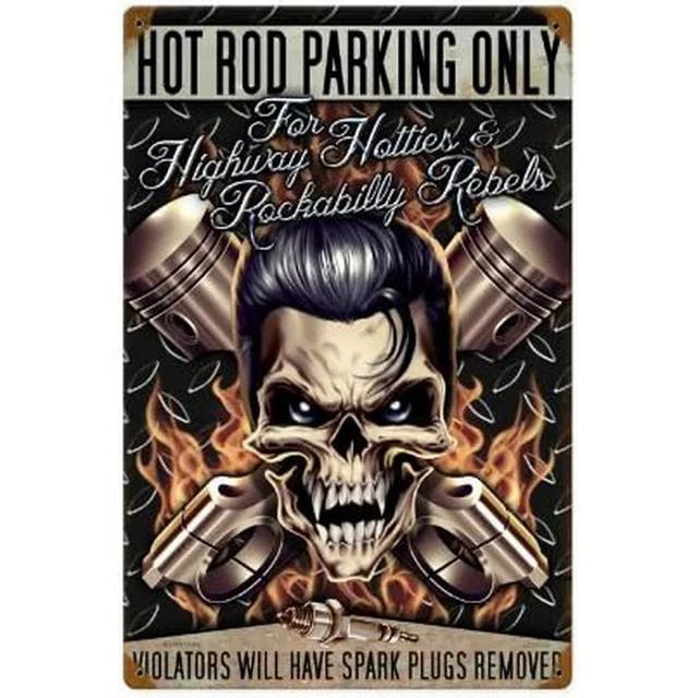 Vintage Pinup Girl Hot Street Rods Garage Full Service Route  Auto Mechanics Metal Tin Sign for Rural Wall Decor  Retro Poste