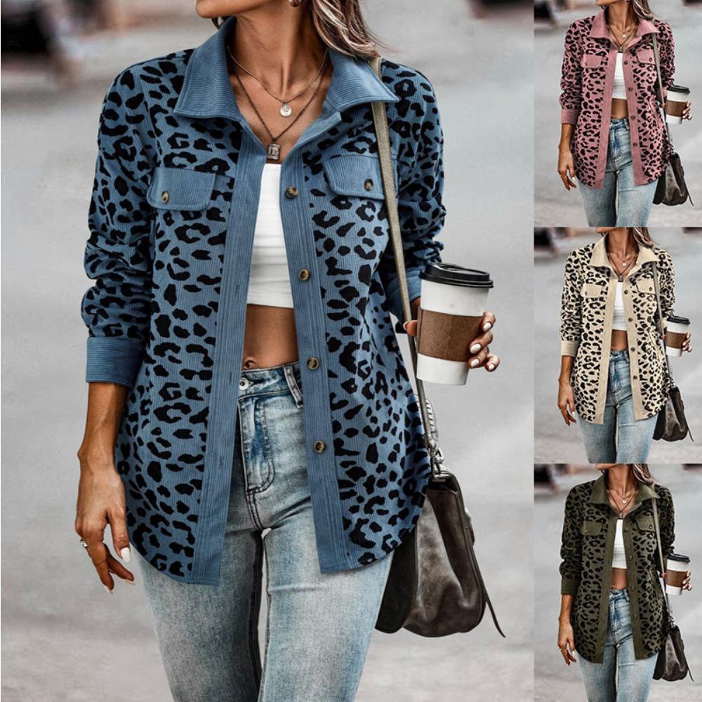 Autumnl Women's Shirt Jacket Leopard Print Button Casual Loose Long Sleeve Jacket Shirt Jacket