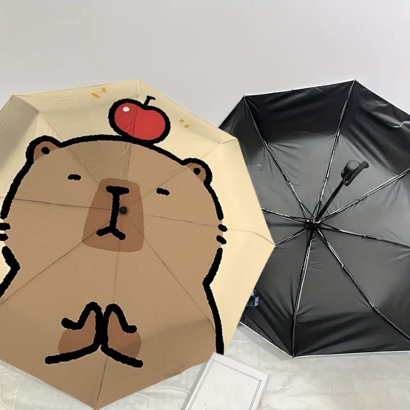 Apple on Head Bear Print Umbrella: Automatic Opening/Closing, Outdoor Protection, Lightweight & Durable Travel Accessory 135